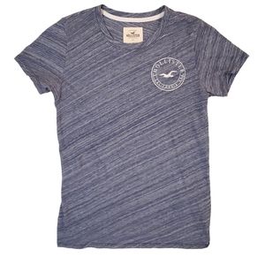Hollister Women's Heather‎ Blue Slim Fit Short Sleeve Circle Logo T-Shirt Small
